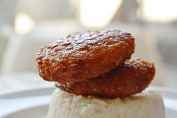 deep fried minced pork topping on plain rice