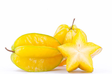Naklejka na ściany i meble star fruit carambola or star apple ( starfruit ) on white background healthy fruit food isolated ( side view ) 