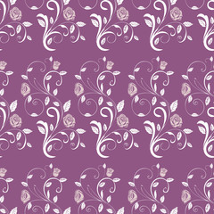 Retro seamless pattern branches roses. 