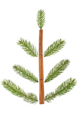 Christmas Tree made of fir tree branches and cinnamon sticks. Ho