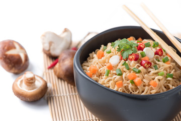 Instant noodles with vegetable isolated