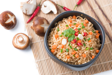 Instant noodles with vegetable isolated