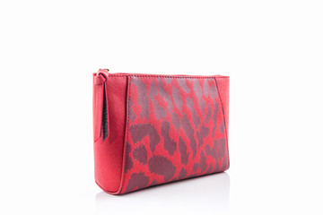 Red leather cosmetic bag.