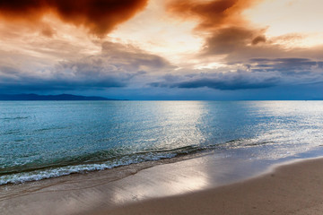 Nice sunset scene over sea, coloutful travel concept and tropica