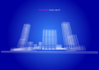 Fototapeta premium city view, architecture abstract, architecture drawing, 3d illustration vector