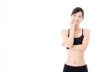 Fototapeta premium portrait of young asian woman diet image on white background