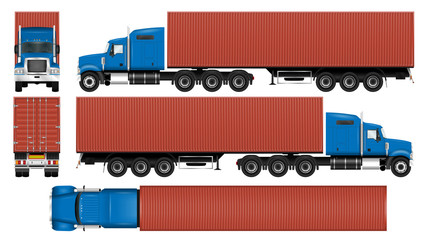 Big truck with container trailer. Semi truck isolated template on white. The ability to easily change the color. All elements in groups on separate layers.