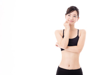Fototapeta premium portrait of young asian woman diet image on white background