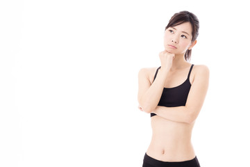 Fototapeta premium portrait of young asian woman diet image on white background