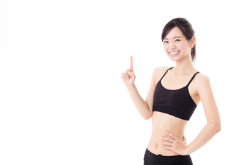 portrait of young asian woman diet image on white background