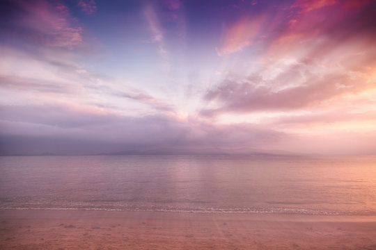 Beautiful blurred background with bright pink blurred sunset on