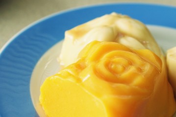 Sweet asian pudding with rose pattern.