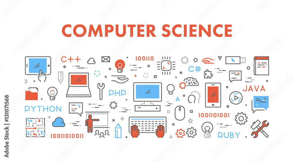 Poster vector line web concept for computer science