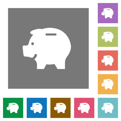 Piggy bank square flat icons