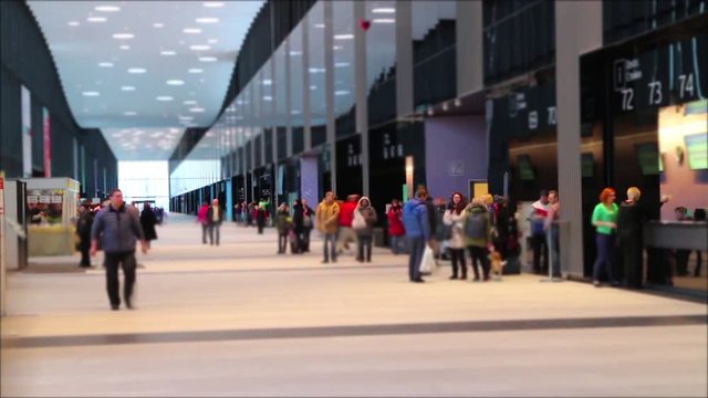 Airport arrival area unrecognizable passengers Time lapse