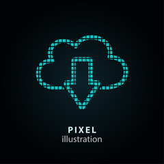 Cloud download - pixel illustration.