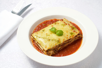 Lasagna dish on plate