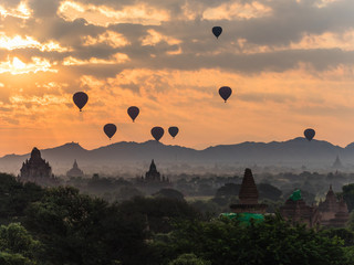 View over the temples of Bagan at sunrise