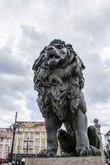 Lion statue at Lion's Bridge in Sofia, Bulgaria