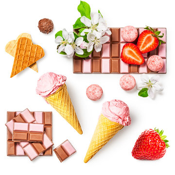 Strawberry ice cream and chocolate