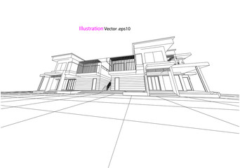 house structure architecture abstract drawing, 3d illustration vector