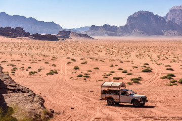 Pick up on a desert path, in wadi Rum, Jordan