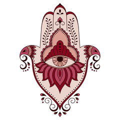 Fototapeta premium Color vector hamsa hand drawn symbol. Decorative pattern in oriental style.