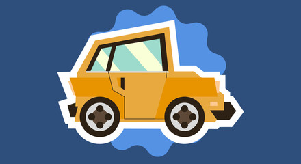 Toy cars isolated white outline on a blue background. Vehicles travel. Sticker for children on the theme of the machine. Vector illustration. Flat style