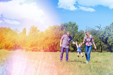 Happy family walking together