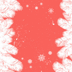 Fototapeta na wymiar Vector winter holiday background with tree branches, snowflakes.