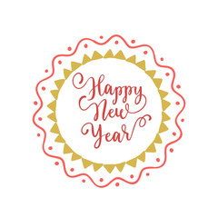 Happy New Year hand lettering on speech bubble background. Vector element design.