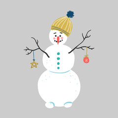 Snowman. Vector winter holidays element.