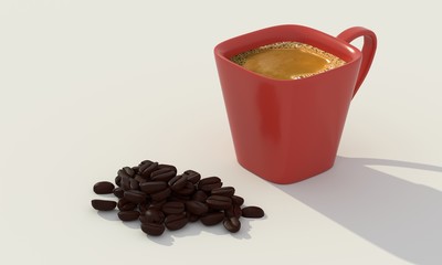 a drink made from the roasted and ground beanlike seeds of a tropical shrub, served hot or iced. 3d rendering