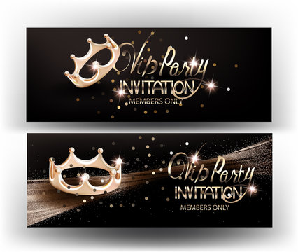 Elegant VIP invitation card with gold shiny crown