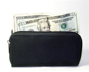 Money coming out of wallet. Cash in wallet purse.  Spending.