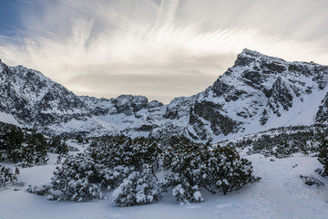 In the mountains in winter.