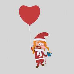 Santa girl flying on a heart balloon.

Custom 3d illustration contact me!