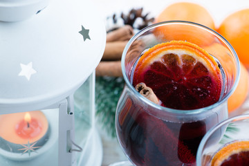 mulled wine in the glass close up