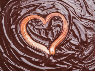 Heart shape on chocolate glaze.