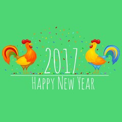 Vector illustration of rooster, cock, symbol of   New Year  on the Chinese calendar. Merry Christmas, happy New Year illustration. greeting card