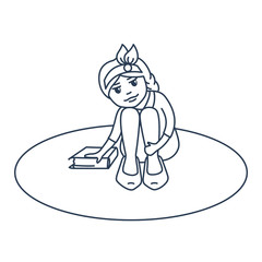  contour girl with a book, the child sitting on the floor