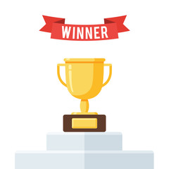 Gold trophy Cup on winners podium