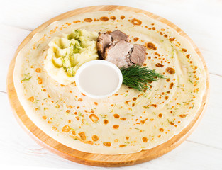 Russian pancakes with fillings, natural food