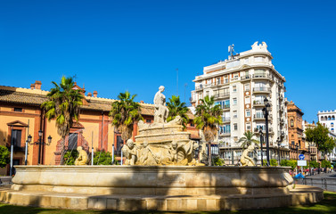 Hispalis Fountain on Puerta de Jerez Square in Seville, Spain