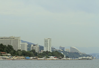 seaside, buildings and mountains in Sochi
