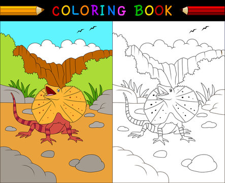 Cartoon frilled lizard coloring book, Australian animals series 