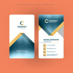 Vertical double-sided business card template. Vector illustration. Stationery design