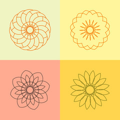 Floral line vector set. Flower outline logo