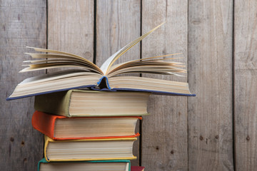 books on the wooden background