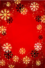 Fototapeta na wymiar Christmas or New Year background with golden snowflakes. Abstract vector illustration. Easy editable modern template.
